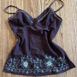 Vintage Brown Floral Embroidered Camisole